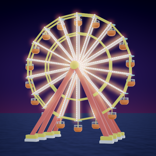 The Amusement Factory app icon, the game's ferris wheel lit up at night