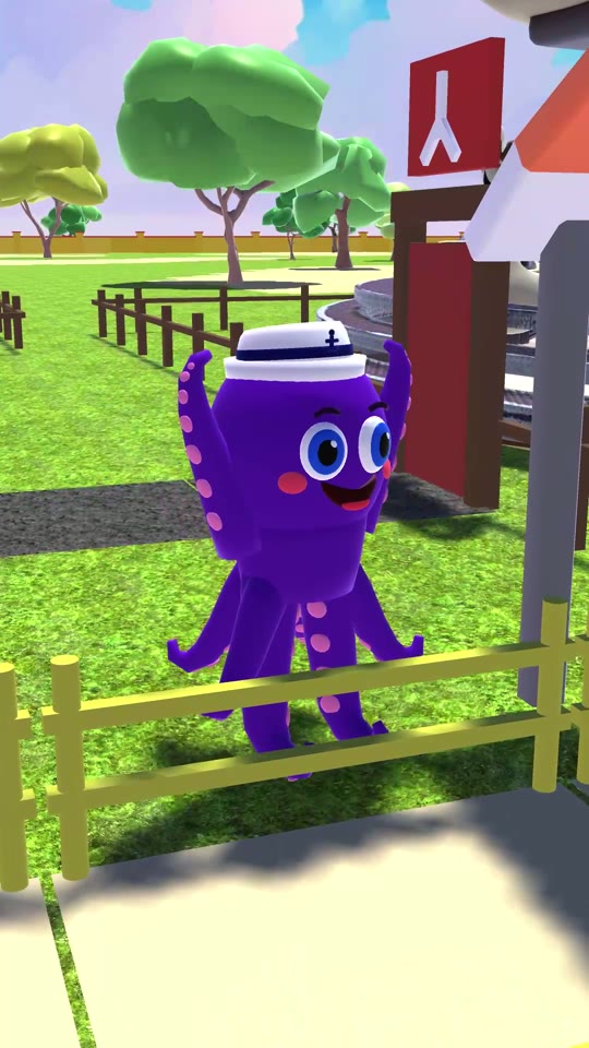 Play the short: the octopus mascot waves at the queue, and the penguin faints in a heatwave